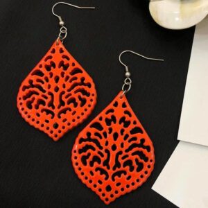 Handcrafted Buffalo Horn Teardrop Earrings Orange